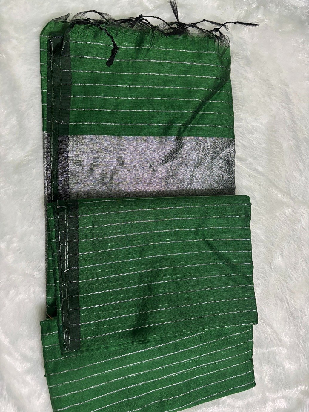 Green Silver Zari Linen Silk Saree